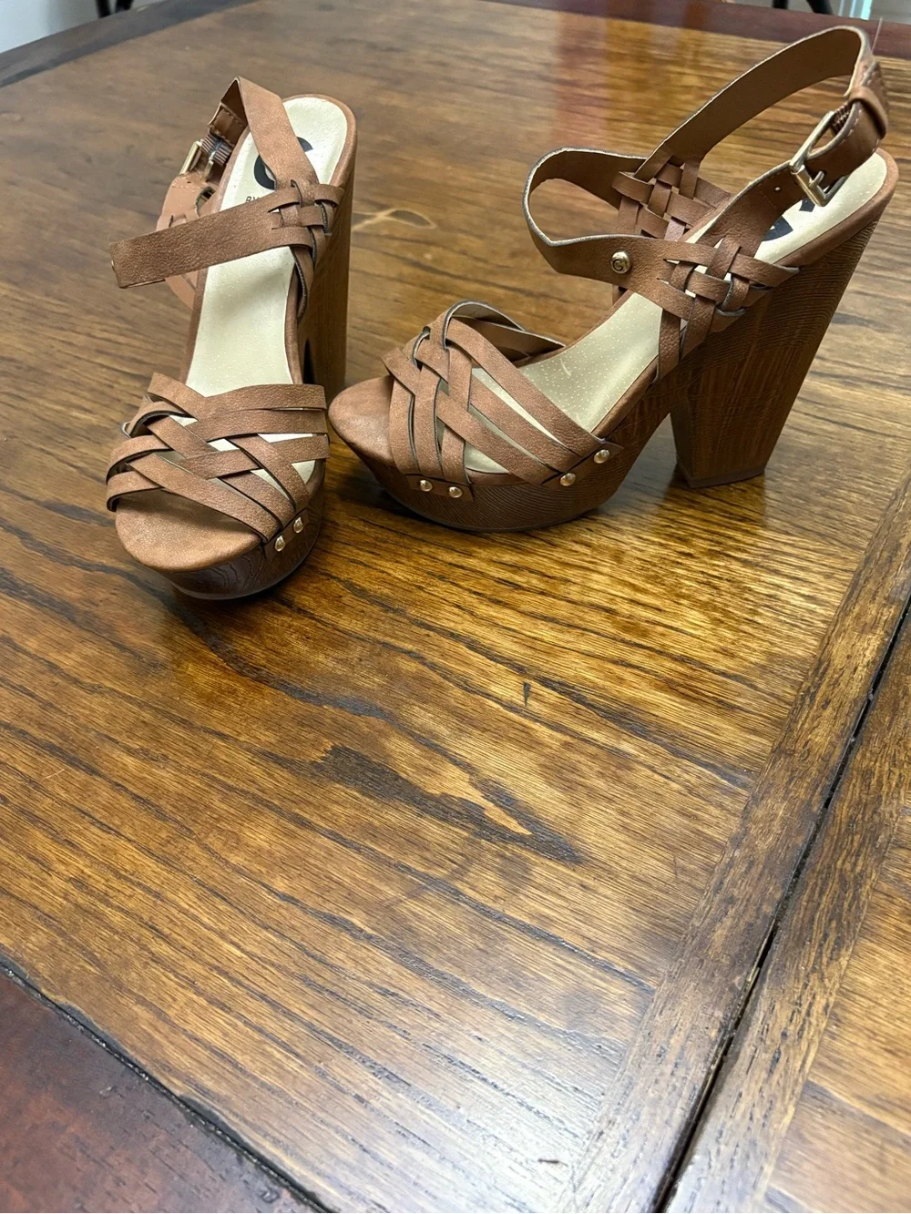 G by Guess Brown Strappy Platform Heels